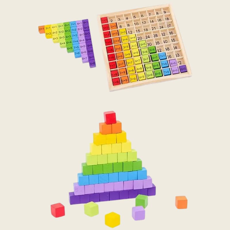 Plateau de multiplication en bois – Jouet pédagogique pour apprendre les chiffres

